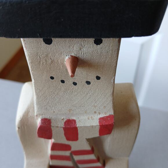 Handmade Vintage Wooden Snowman candle holder 13" tall made in Mexico votive - Picture 8 of 16
